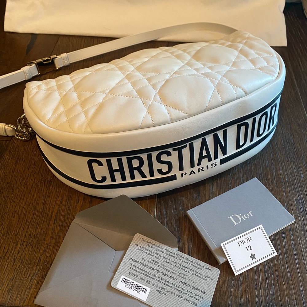 Christian Dior White & Black Cannage Leather Medium Vibe Hobo Purse - Picture 1 of 5